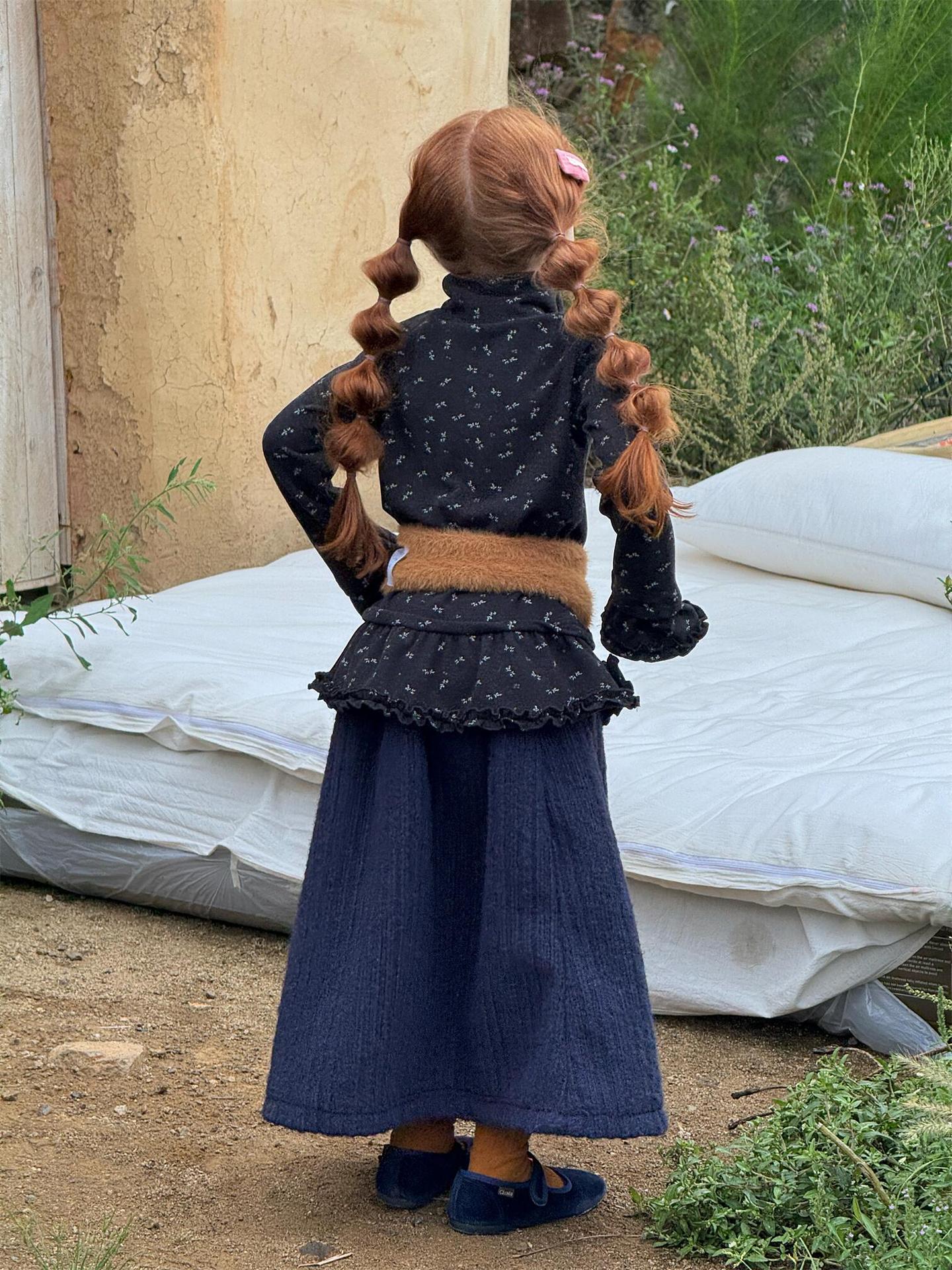 長袖ハイネックTシャツ 花柄 裾フリル レイヤード【mh0011748】