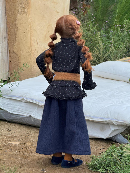 長袖ハイネックTシャツ 花柄 裾フリル レイヤード【mh0011748】