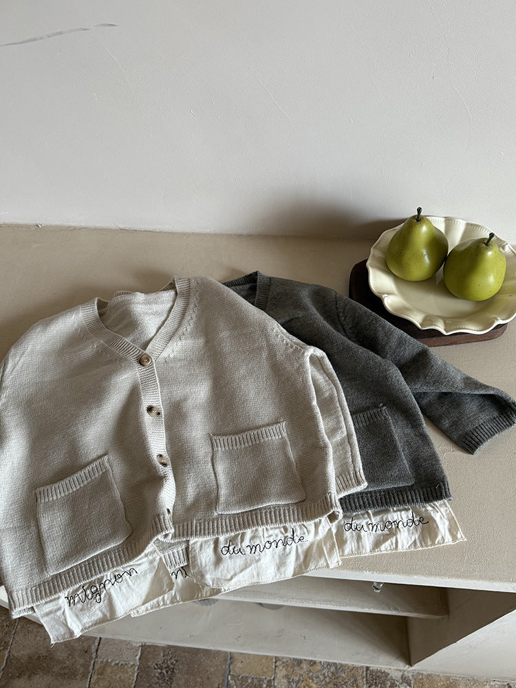 -ニットVネックシンプルカーディガン【mh0011028】 - mamahalo shop - カーディガン・パーカー -  べビー服 - 子供服 - 男の子 - 女の子