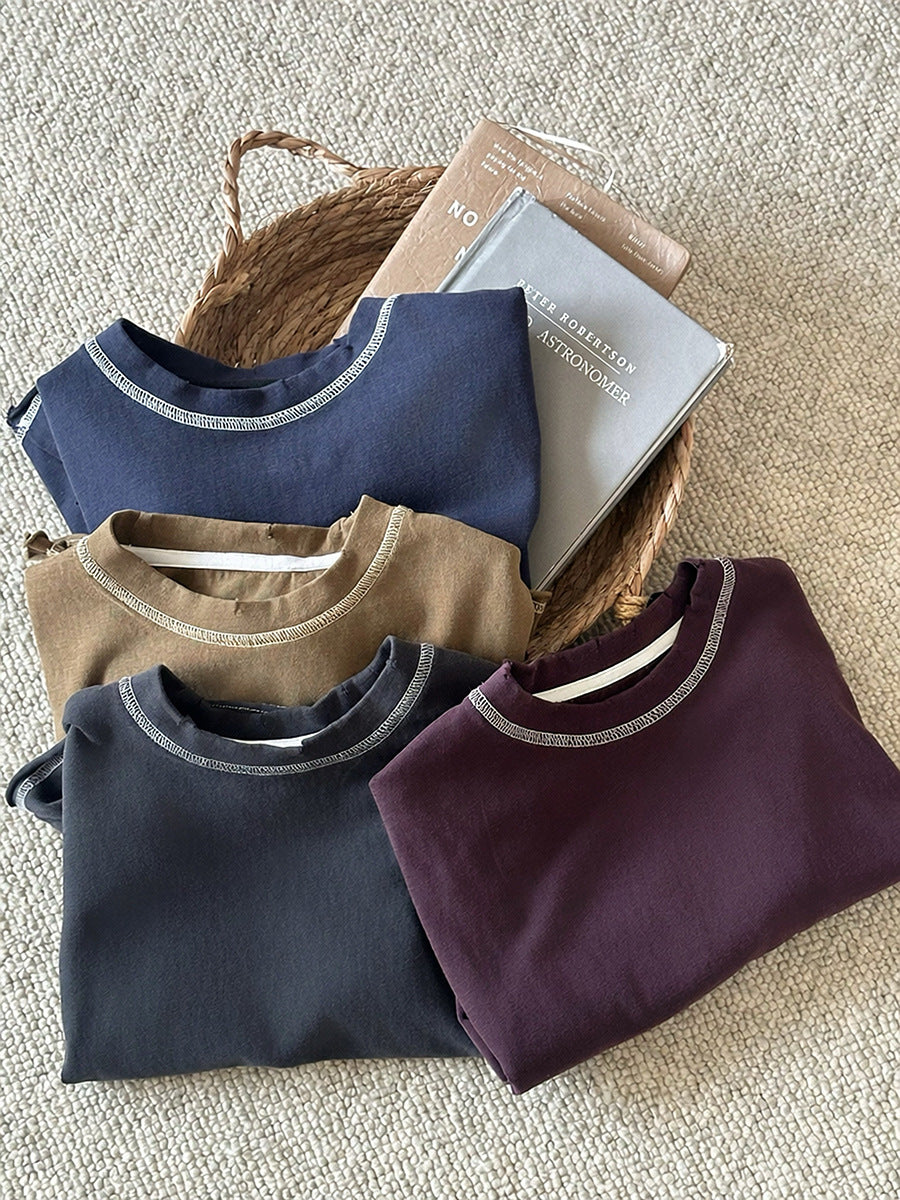Kids' Distressed Stitch Loose Crewneck Long Sleeve T-Shirt [mh0014304]