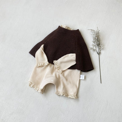 -ニットポンチョ マント リブ編み ハイネック 袖穴付き アウター【mh0011370】 - mamahalo shop - カーディガン・パーカー -  べビー服 - 子供服 - 男の子 - 女の子