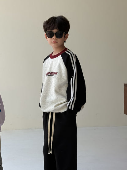 -アメリカンカラーブロック長袖スウェット アルファベットロゴ入りゆったりプルオーバー【mh0010764】 - mamahalo shop - トレーナー・フーディ -  べビー服 - 子供服 - 男の子 - 女の子