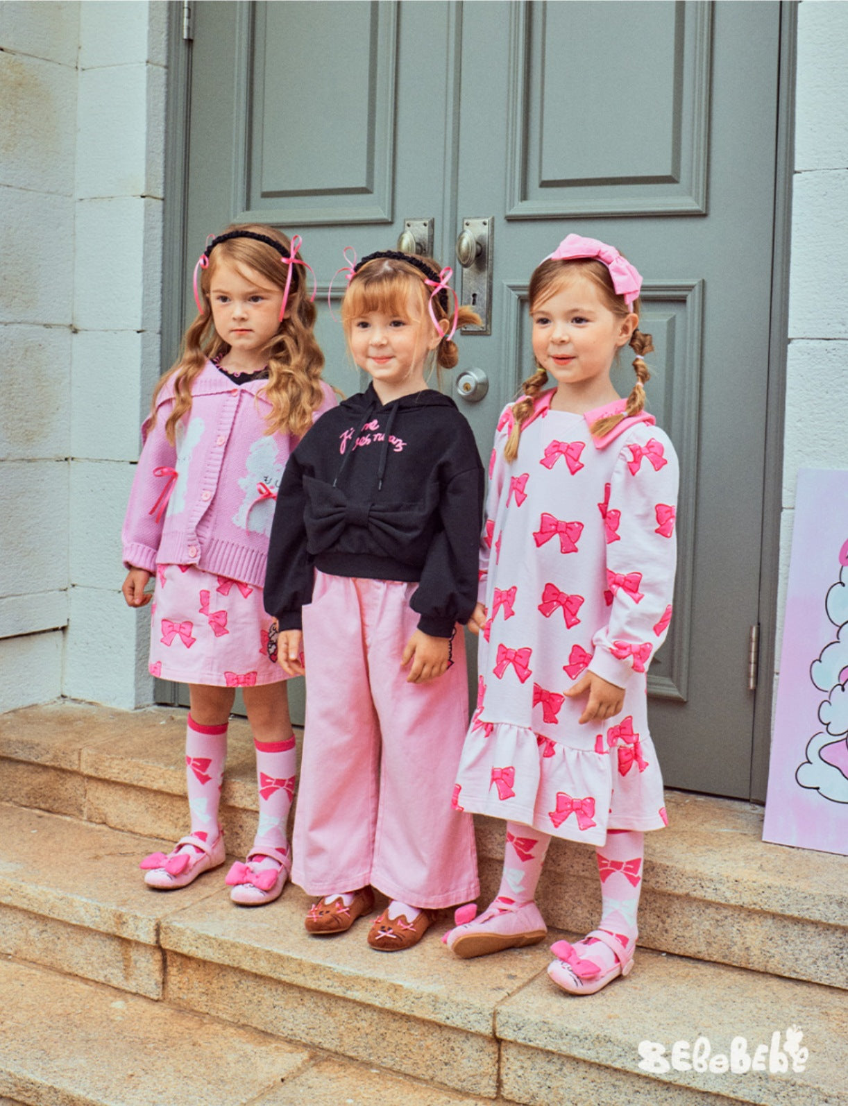 -リボン柄ニットカーディガン/フリルティアードワンピース/リボン柄フリルスカート【mh0010981】 - mamahalo shop - 長袖ワンピース -  べビー服 - 子供服 - 男の子 - 女の子