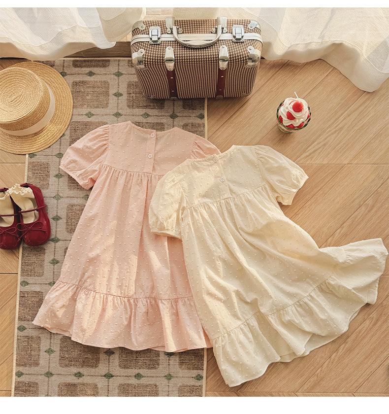 Strawberry Embroidery Dotted Cotton Dress いちご 半袖ワンピース【mh0013653】