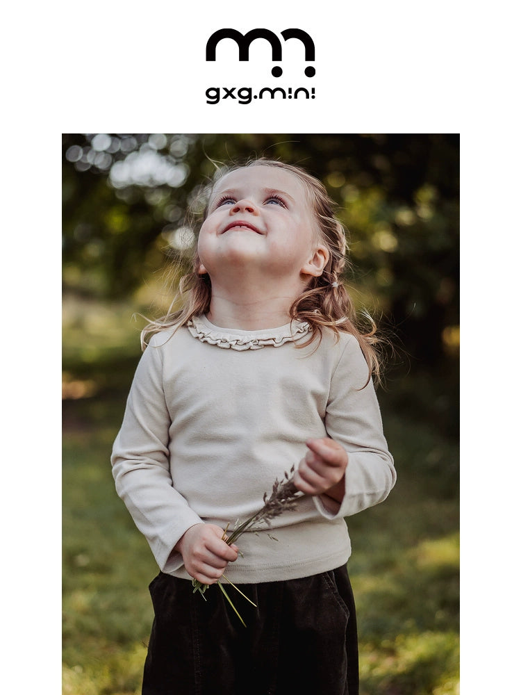 -長袖Tシャツ フリル襟 丸首 無地 カットソー ブラウス風【mh0011311】 - mamahalo shop - 長袖Tシャツ -  べビー服 - 子供服 - 男の子 - 女の子