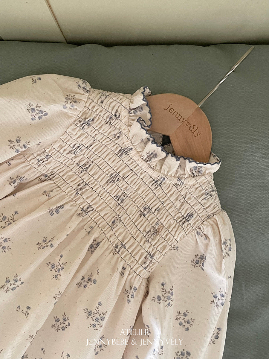 ベビー キッズ 花柄 スーモッキングシャーリング 長袖ロンパース 長袖ワンピース【mh0014663】