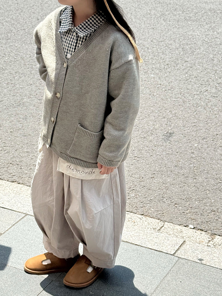 -ニットVネックシンプルカーディガン【mh0011028】 - mamahalo shop - カーディガン・パーカー -  べビー服 - 子供服 - 男の子 - 女の子