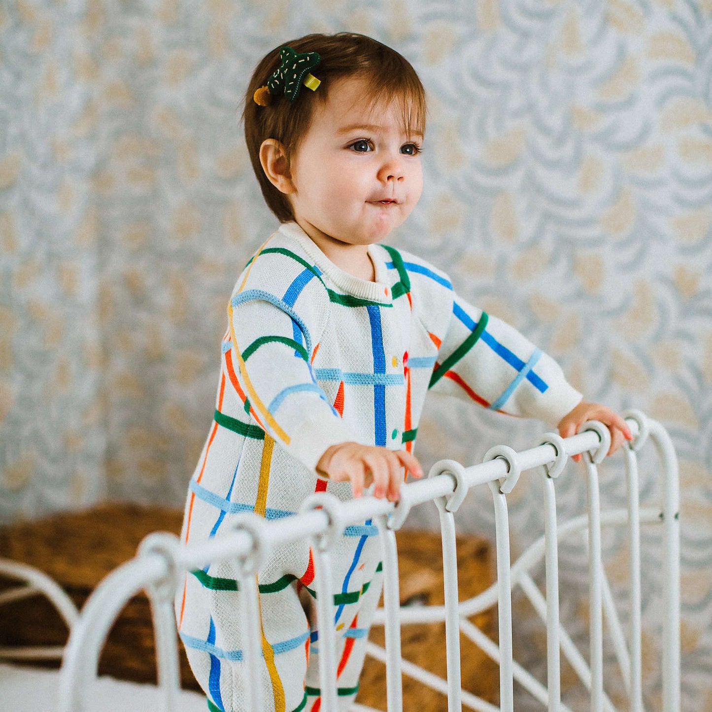 長袖ロンパース コットンニット カラフルチェック柄 ジップアップ カバーオール【mh0011649】