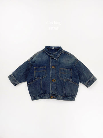 Vintage Wash Denim Drop Shoulder Jacket キッズ デニムジャケット【mh0012570】