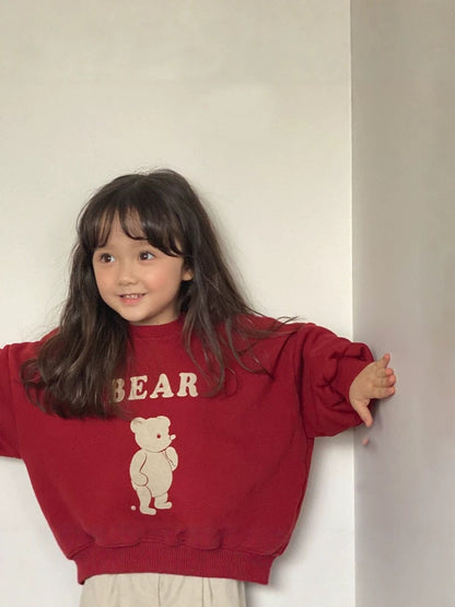 Conjunto de sudadera de manga larga con estampado de osito y pantalón largo para bebés y niños 【mh0014639】