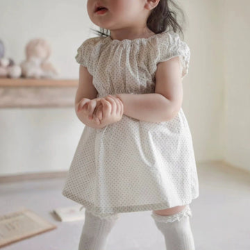 Polka Dot Gathered Waist Dress ドット柄 パフスリーブワンピース【mh0013217】