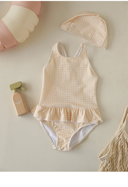 UPF50+ Gingham Ruffled One-Piece Swimsuit [mh0012586]