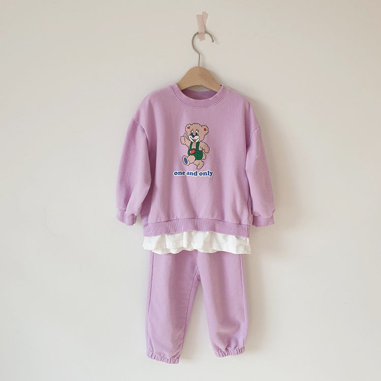 Bear Print Layered Set クマプリント レイヤード長袖スウェット ロングパンツ【mh0012697】