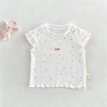 Kids Star Print Ruffle Sleeve Short Sleeve T-Shirt