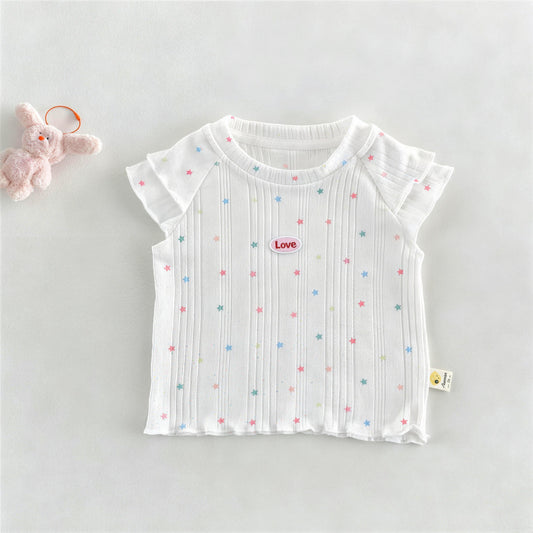 キッズ スタープリント ラッフルスリーブ 半袖Tシャツ【mh0013839】