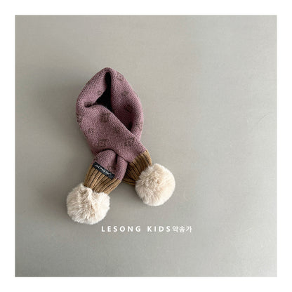 キッズマフラー ニット ボンポン付き ネックウォーマー【mh0011798】