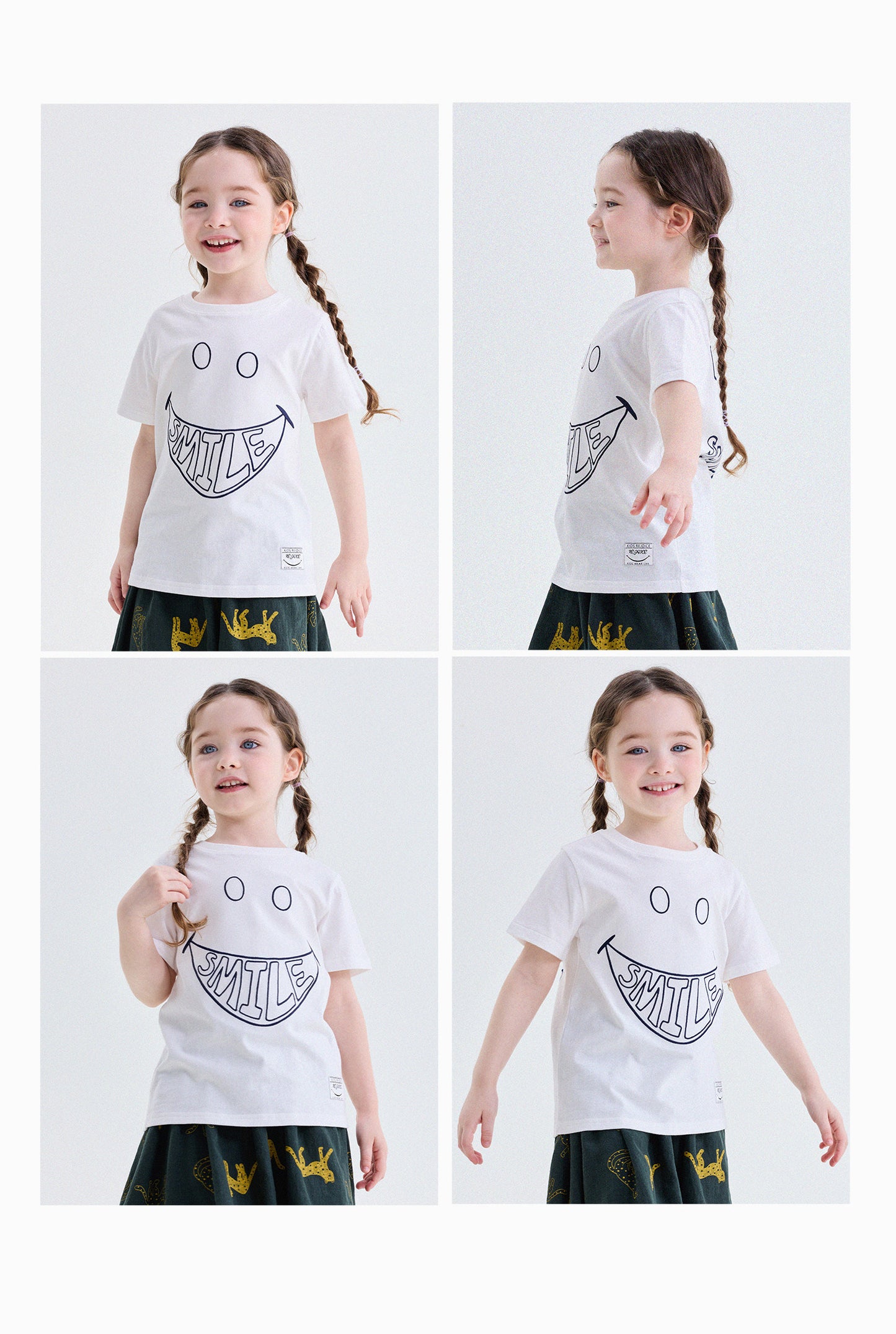 キッズ スマイルプリント バックプリント クルーネック 半袖Tシャツ【mh0013769】