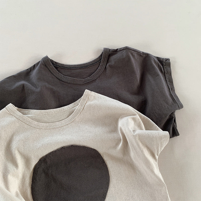 キッズ サークル パッチワーク ルーズ 半袖Tシャツ【mh0001955】