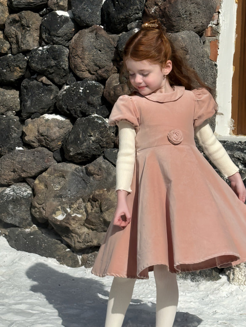 半袖パフスリーブワンピース レトロ クラッシック 発表会 ドレス【mh0011892】