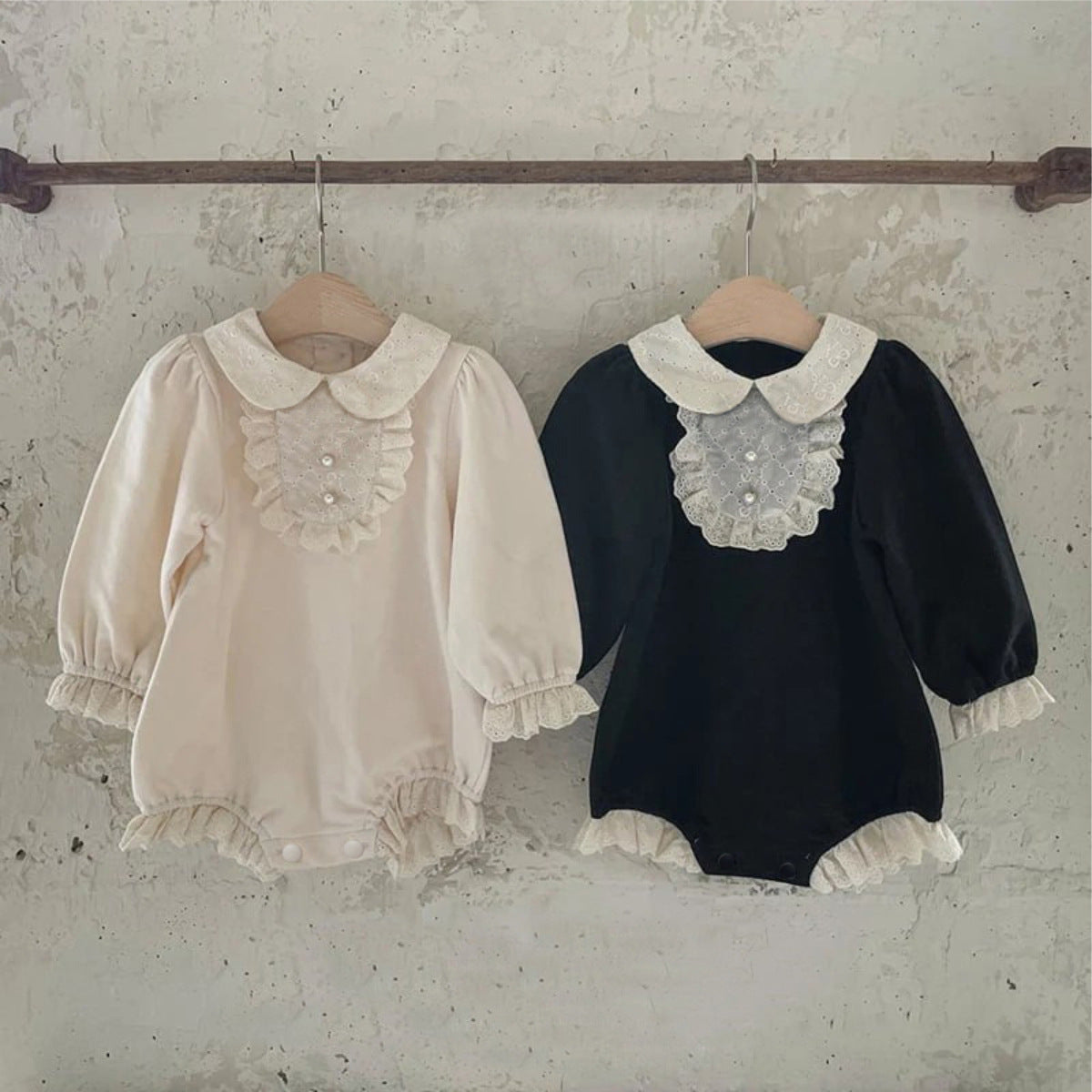 Baby Lace Collar Pearl Button Long Sleeve Romper [mh0013881]