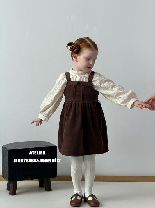 Vestido camisero de pana con pliegues y blusa de manga larga para bebés y niños [mh0014655]