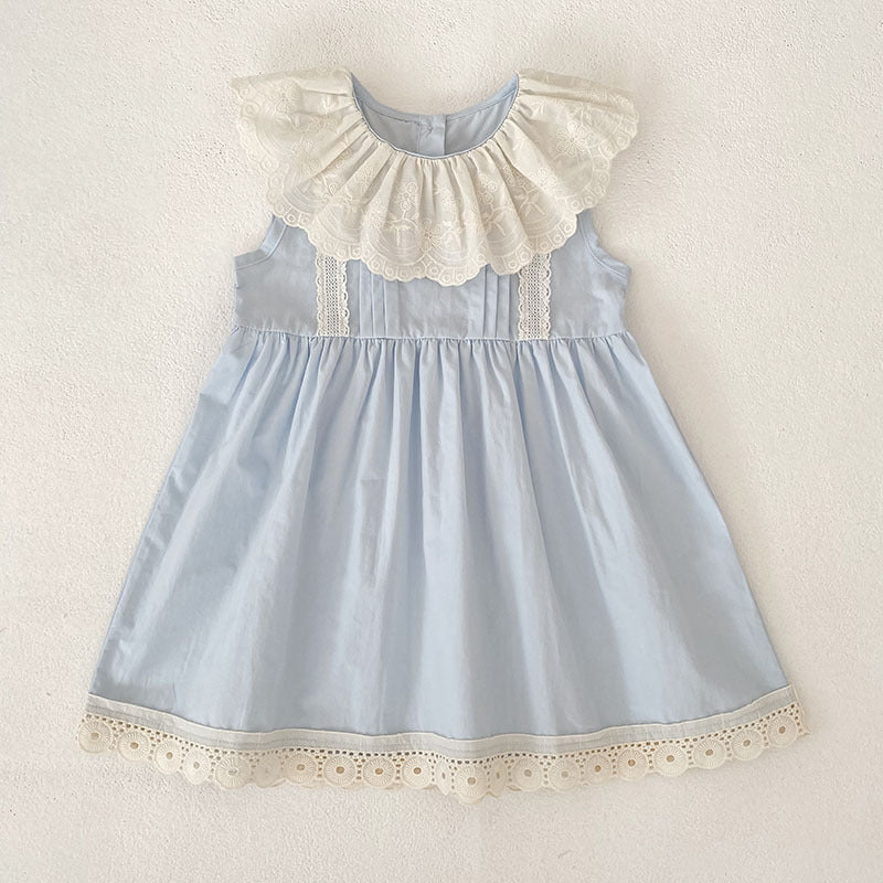 Vestido midi tipo pelele con cuello de encaje con volantes【mh0013162】