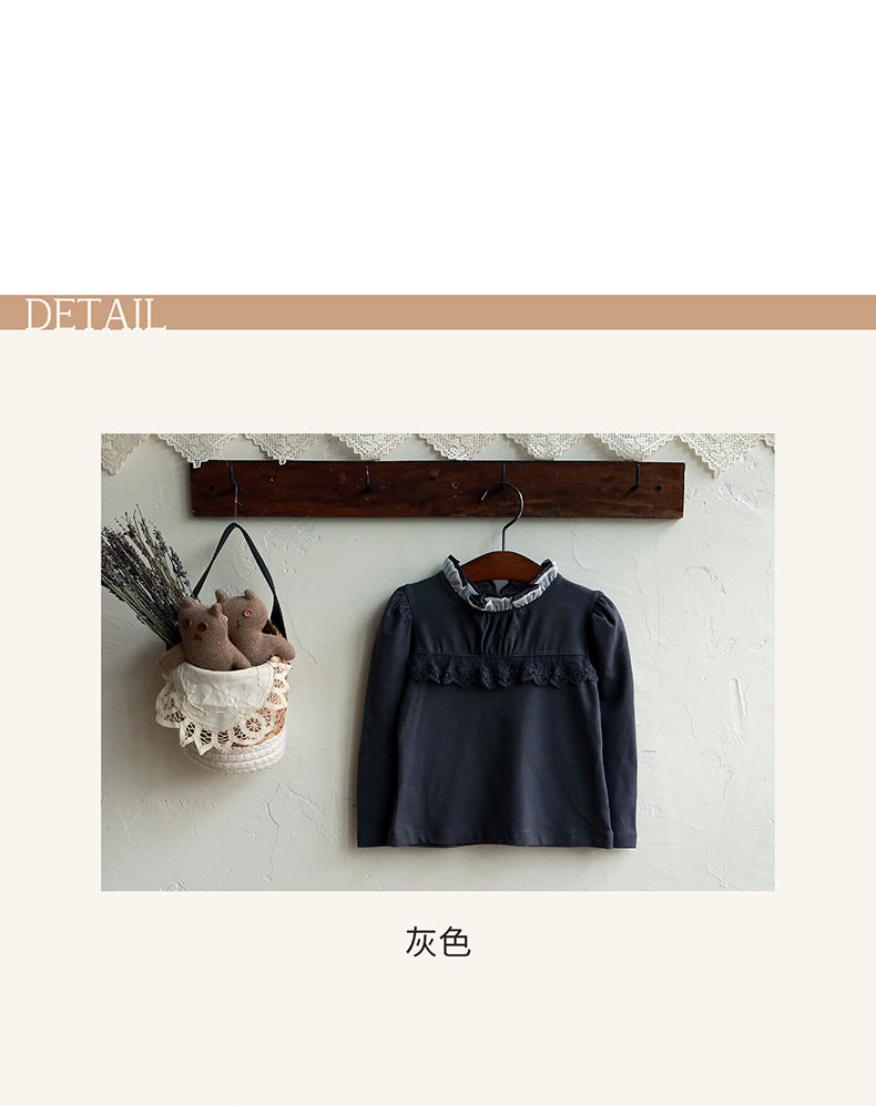 -襟元フリル長袖Tシャツ レース切り替えブラウス【mh0010832】 - mamahalo shop - 長袖Tシャツ -  べビー服 - 子供服 - 男の子 - 女の子
