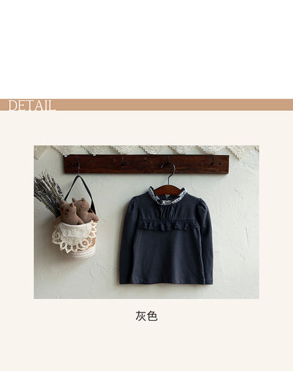 -襟元フリル長袖Tシャツ レース切り替えブラウス【mh0010832】 - mamahalo shop - 長袖Tシャツ -  べビー服 - 子供服 - 男の子 - 女の子