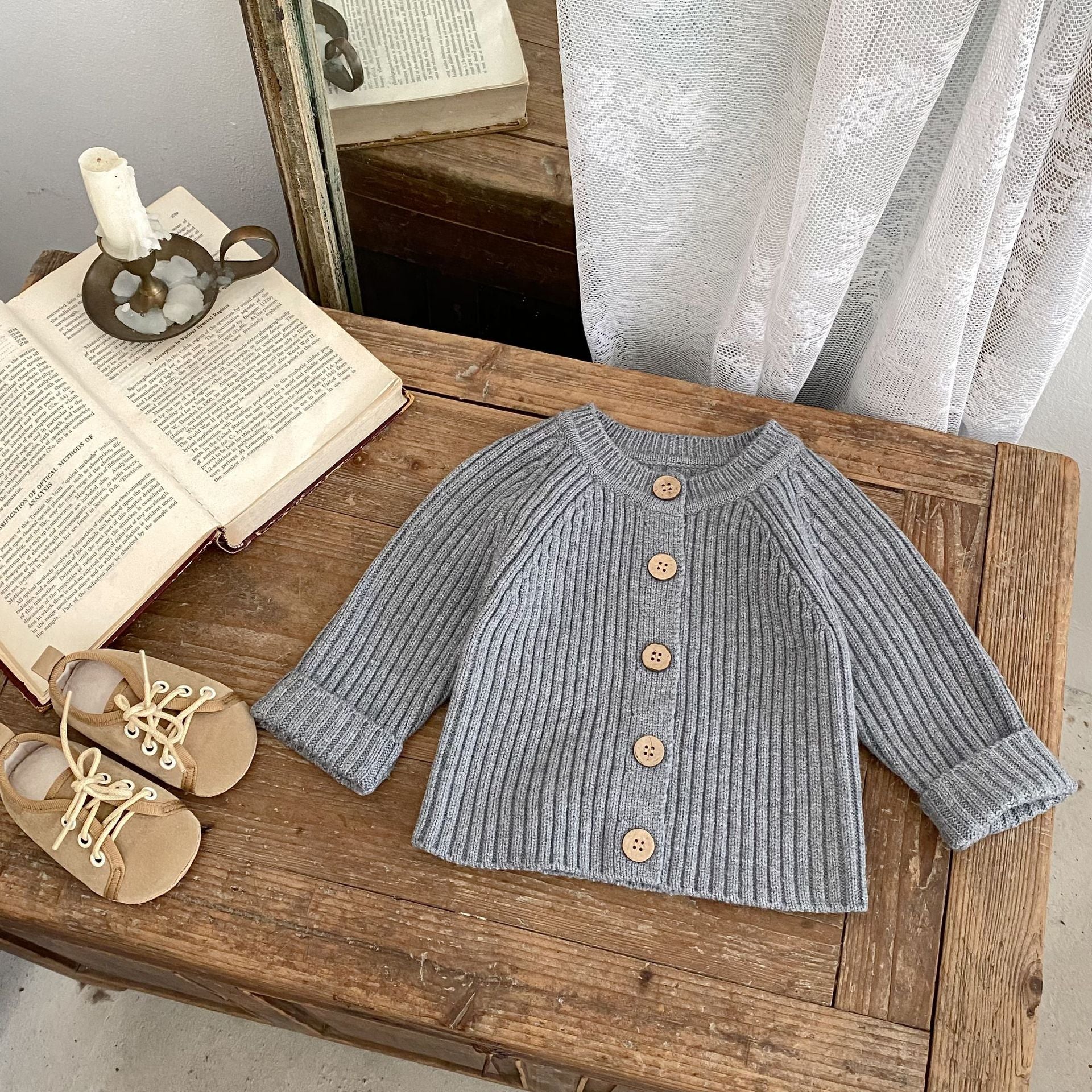 -ワイドリブ編みニットカーディガン長袖トップス【mh0010839】 - mamahalo shop - カーディガン・パーカー -  べビー服 - 子供服 - 男の子 - 女の子