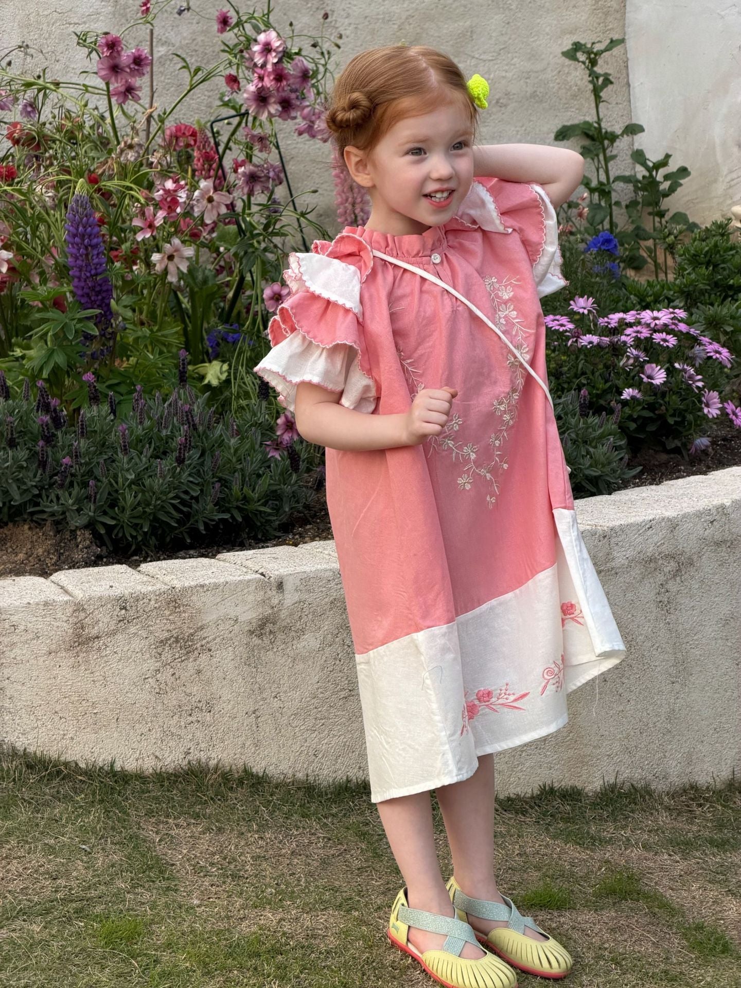 Flutter Sleeve Embroidered Dress ラッフルフリル 半袖ワンピース【mh0013049】