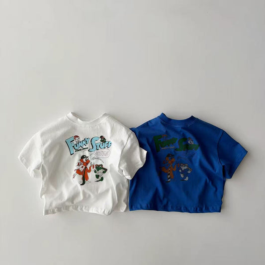 Korean style Instagram kids' summer anime cartoon pure cotton short-sleeve unisex loose casual half-sleeve base T-shirt