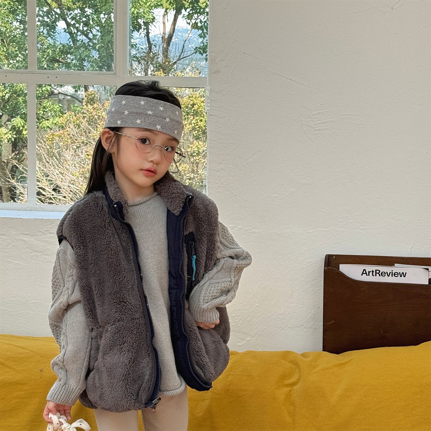 パッチワークベスト 裏ボアフリース スタンドカラー【mh0011920】