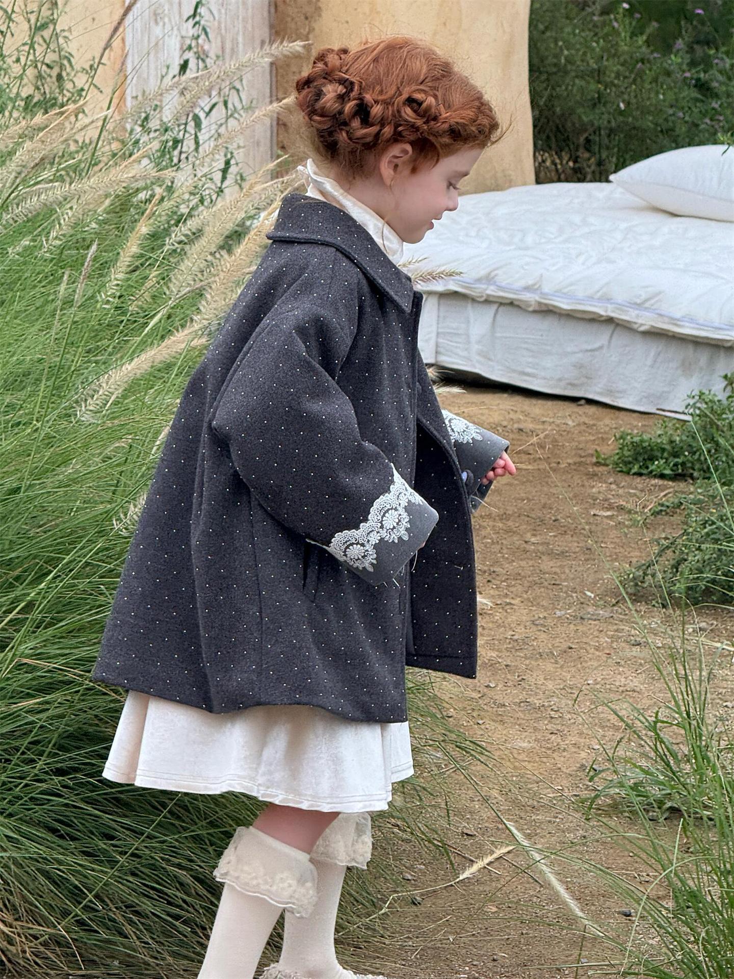 Wool coat with quilted lining, dull gray, and rhinestones [mh0011747]