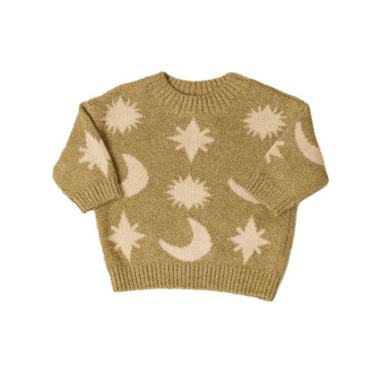ニットセーター 星 月柄 カジュアル くすみカラー トップス【mh0011574】