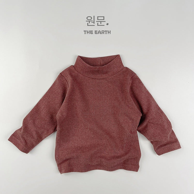 Camiseta de manga larga de cuello alto liso acanalado para niños 【mh0013937】