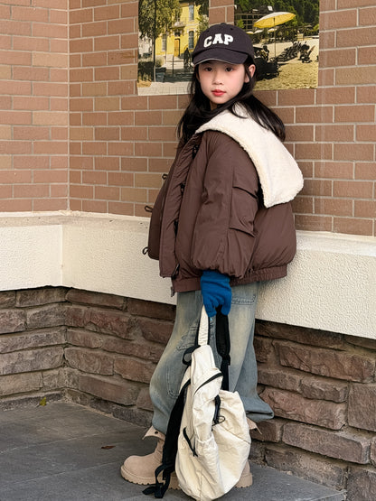 Padded blouson jacket with fleece lining and hood, featuring large lapels [mh0011864]