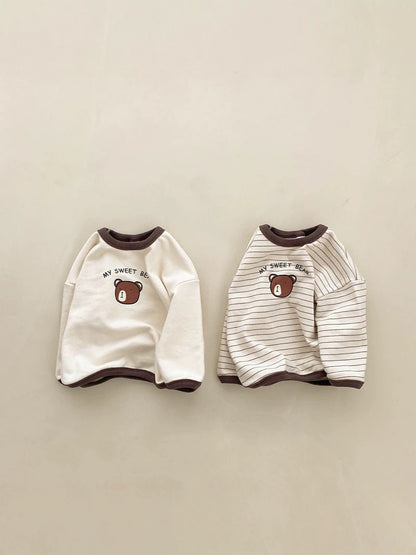 Conjunto de camiseta de manga larga y pantalón largo con estampado de osito para bebé y niños 【mh0014630】