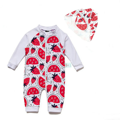 One-Piece Surf Wear With Matching Cap プリント 長袖水着 帽子セット【mh0013315】