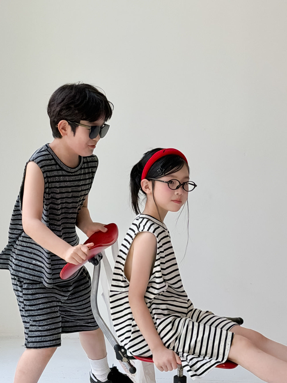 Sleeveless Sporty Stripe Set ボーダー タンクトップ ハーフパンツ セット【mh0013534】