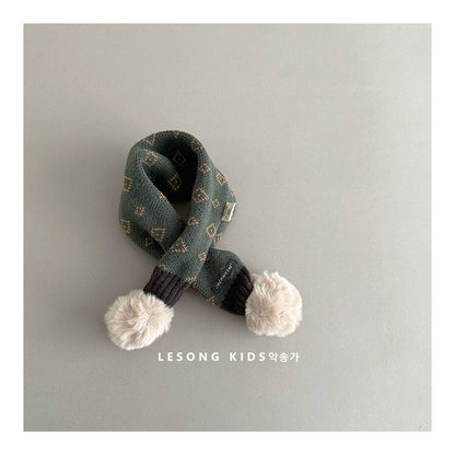 キッズマフラー ニット ボンポン付き ネックウォーマー【mh0011798】