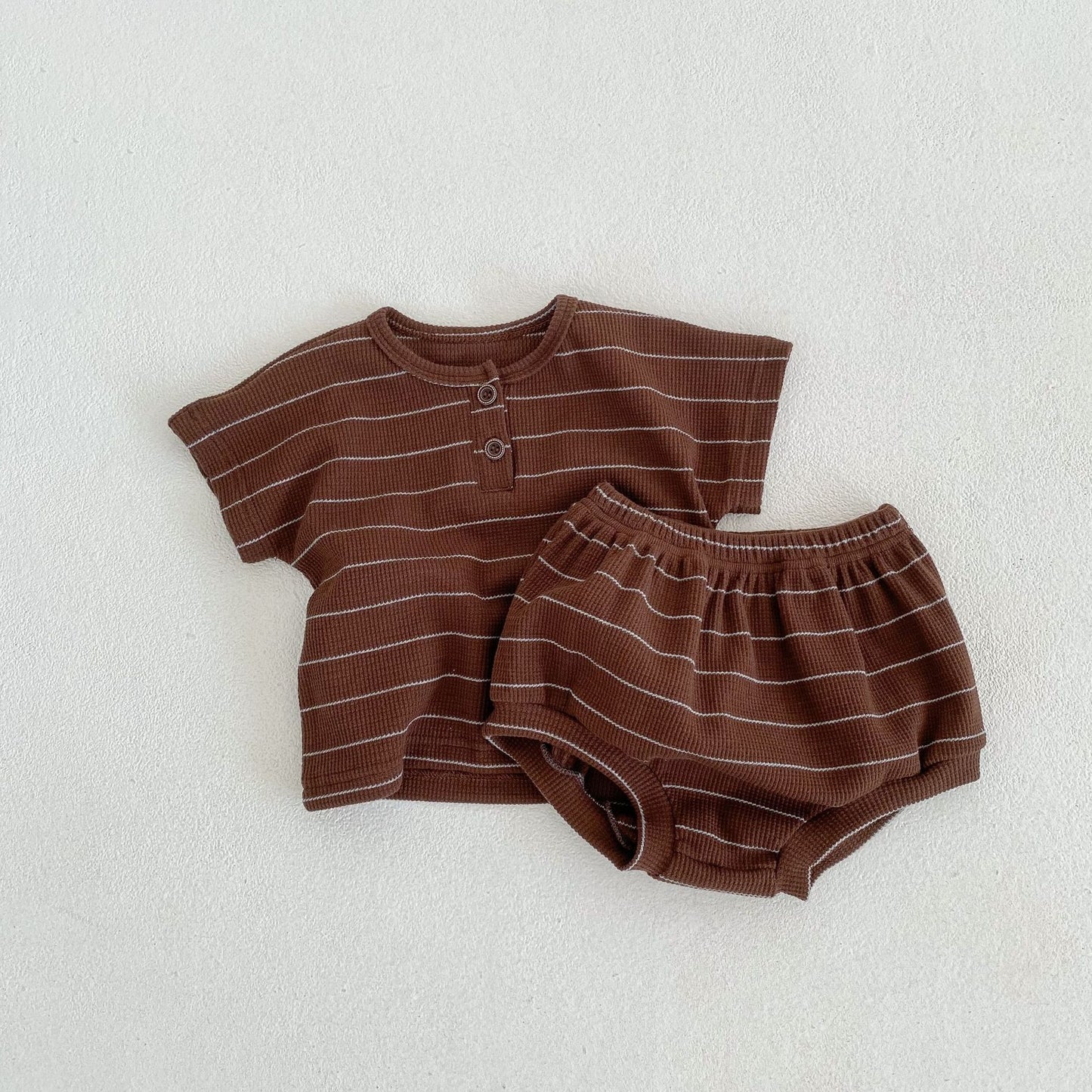 Baby Border Henley Neck Short Sleeve T-Shirt & Bloomer Set [mh0001942]