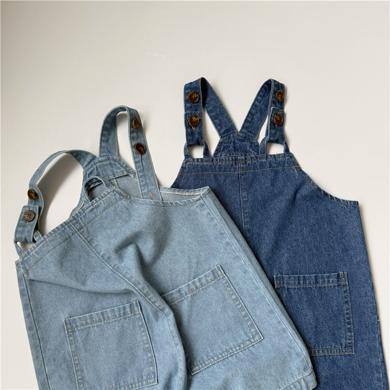 Denim Button Suspender Shorts デニム サロペットショートパンツ【mh0013646】