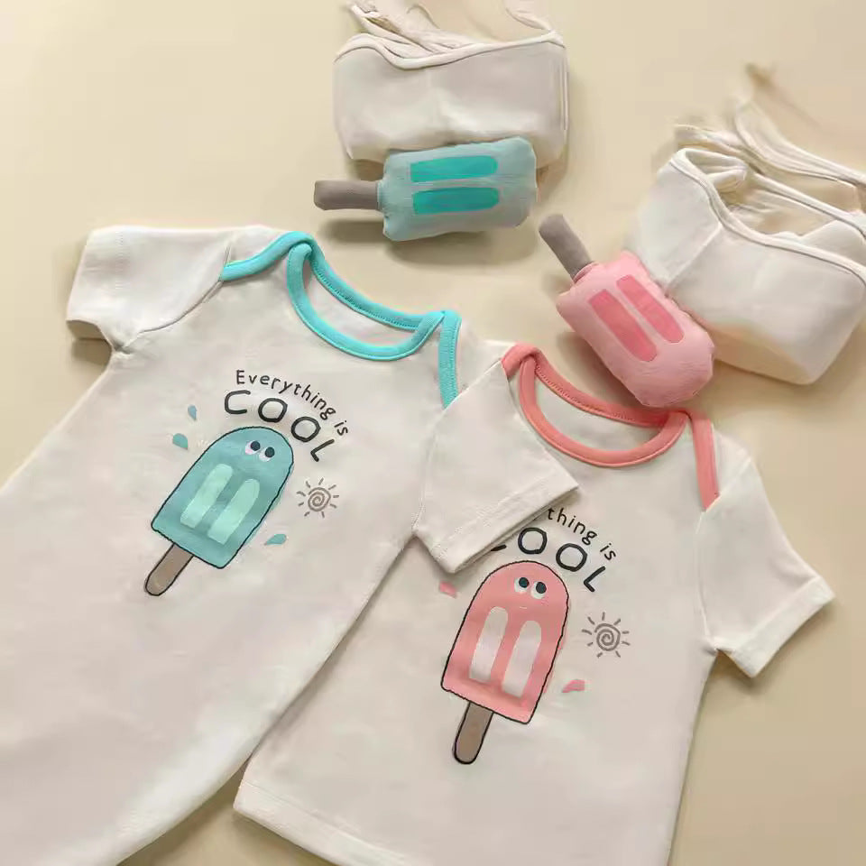Popsicle Printed Bonnet Short Sleeve Romper アイスクリーム 半袖ロンパース【mh0013375】