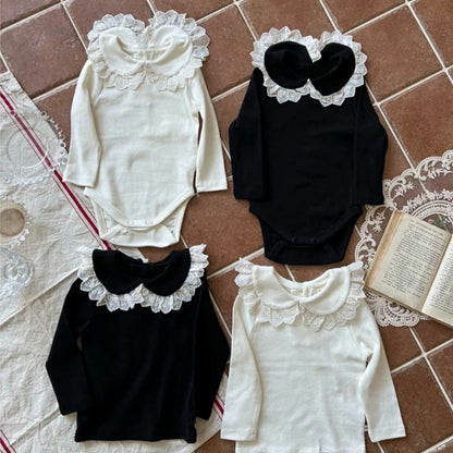 Camiseta de manga larga para bebé o niño/a con cuello de doble volante【mh0014704】