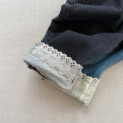 -裾レース付きデニムパンツ ジーンズ【mh0010805】 - mamahalo shop - デニムパンツ -  べビー服 - 子供服 - 男の子 - 女の子