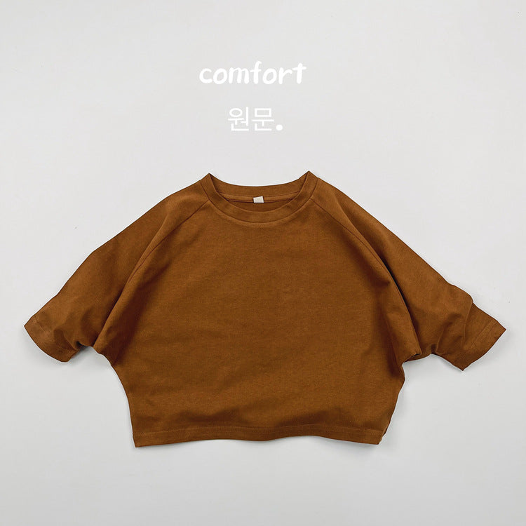 キッズ 無地 クルーネック ルーズ 長袖Tシャツ【mh0013932】