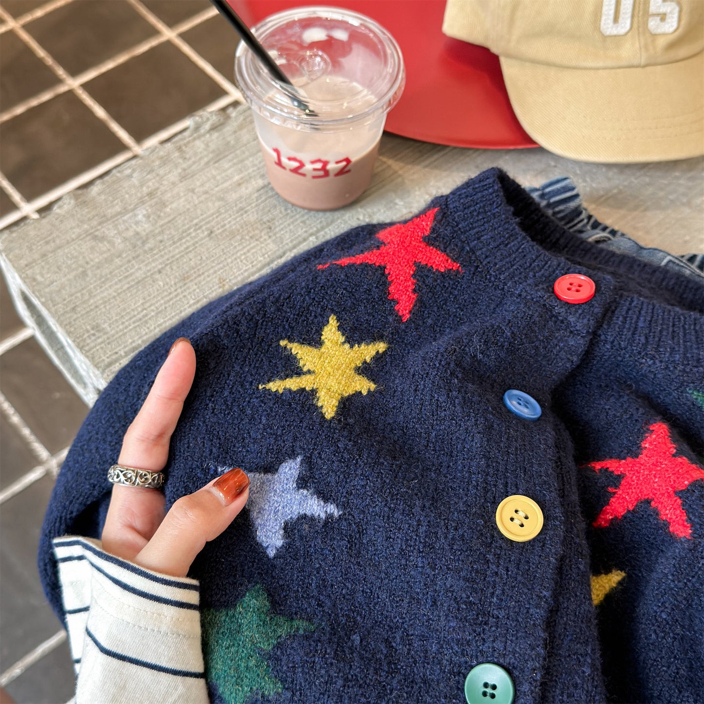 ニットカーディガン 厚手 カラフルスター 星 セーター【mh0011921】