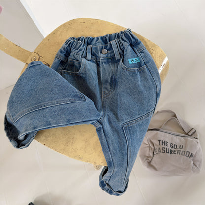 キッズ ルーズ ワイド ステッチ デニム ロングパンツ【mh0014539】