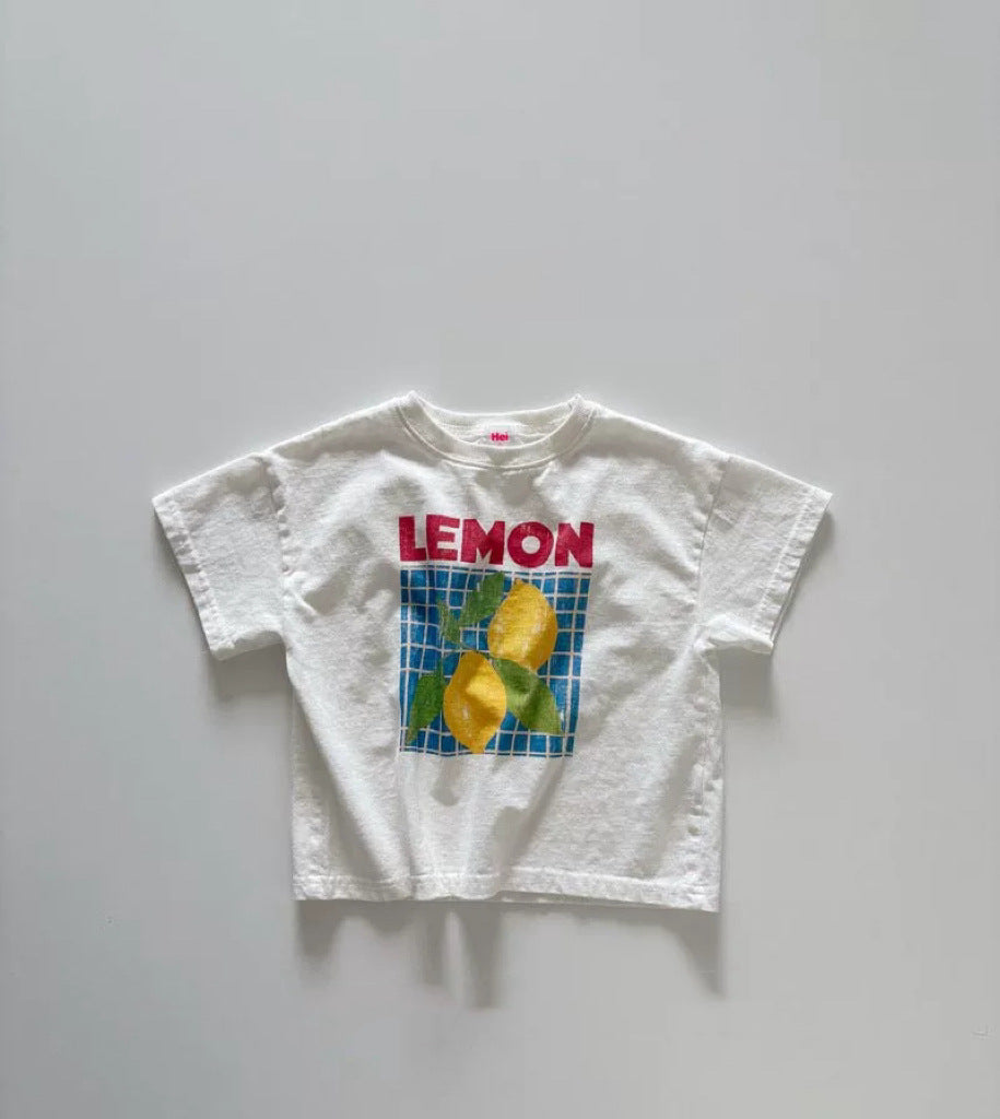 Loose Fruit Lemon Print Shoulder T-shirt [mh0013286]