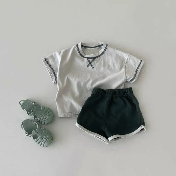 ベビー ステッチ パイピング 半袖Tシャツ ショートパンツ セット【mh0001949】